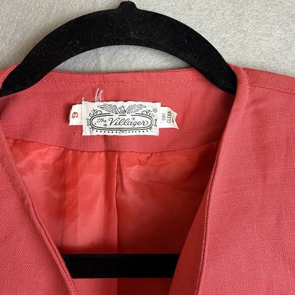Vintage The Villager S 6 Coral Blazer Jacket Shoulder Pads Pockets Businesscore - Picture 2 of 5